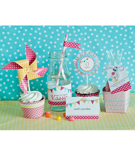 Pinwheels, Pennants & Polka Dots Birthday Party Printables Collection